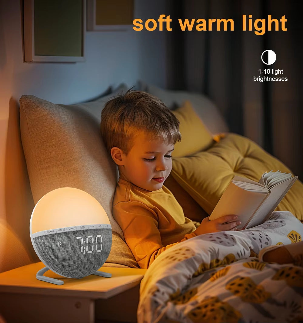 Sunrise Light Alarm Clock Wake up Light Alarm Clock Snooze 7 Ringtones Sleep Aid 9 Colors Night Light Bedside Table Led Watch