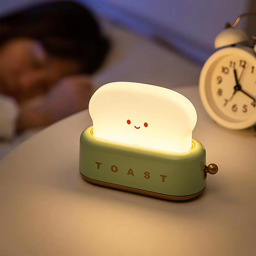 Night Light LED Desk Lamp Bread Maker Light Cute Cartoon Desk Lamp USB Recharge Timing Function Bedside Lamp Bedroom Decoration