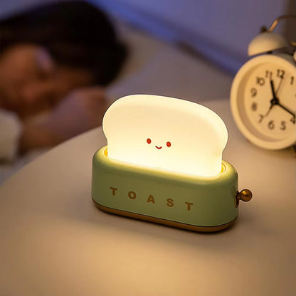 Night Light LED Desk Lamp Bread Maker Light Cute Cartoon Desk Lamp USB Recharge Timing Function Bedside Lamp Bedroom Decoration