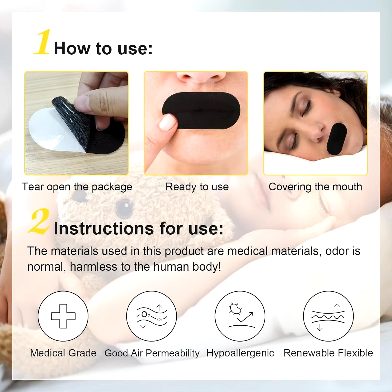 Mouth Tape for Sleep – Anti-Snoring Medical Strips for Nose Breathing