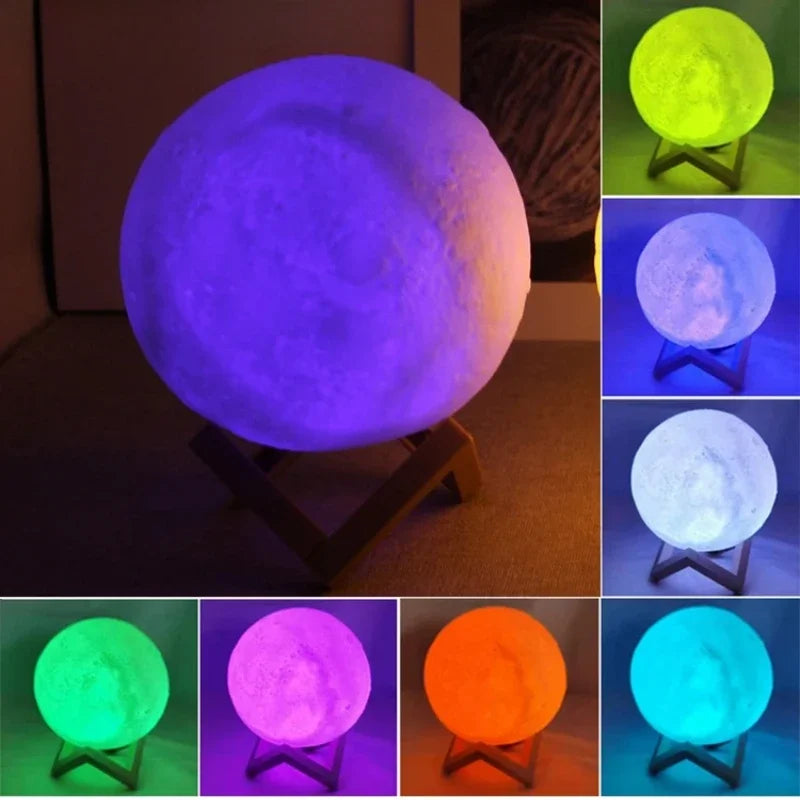 7 Colors 8Cm Moon Lamp LED Night Light Battery Powered with Stand Starry Lamp Bedroom Decor Night Lights Kids Gift Moon Lamp