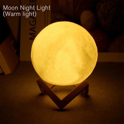 7 Colors 8Cm Moon Lamp LED Night Light Battery Powered with Stand Starry Lamp Bedroom Decor Night Lights Kids Gift Moon Lamp