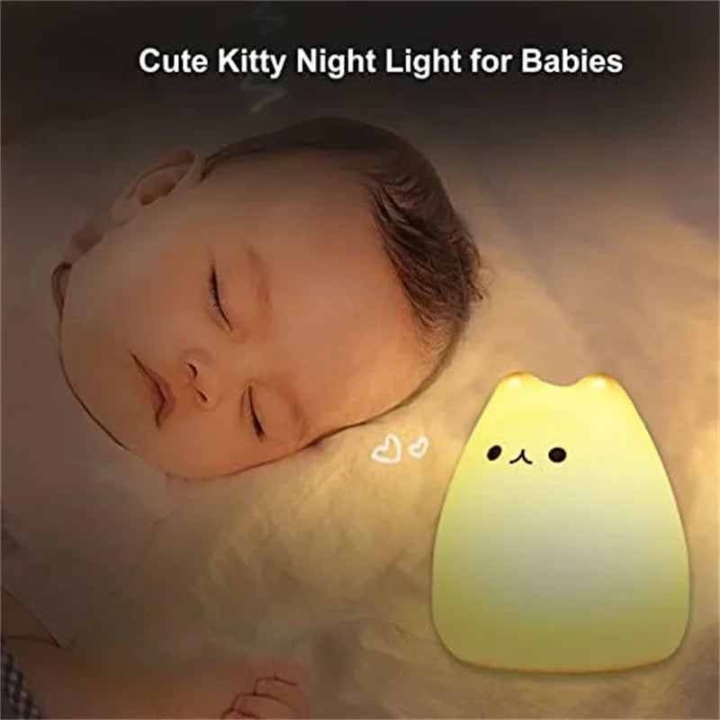 Cat Night Light Cute Nursery Lights Battery Operated Cat Lamp Nightlight Birthday Christmas Gift for Kids Baby Children