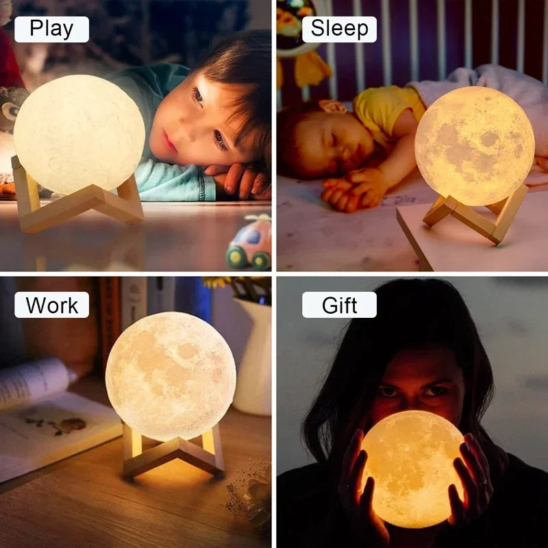 7 Colors 8Cm Moon Lamp LED Night Light Battery Powered with Stand Starry Lamp Bedroom Decor Night Lights Kids Gift Moon Lamp