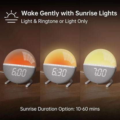 Sunrise Light Alarm Clock Wake up Light Alarm Clock Snooze 7 Ringtones Sleep Aid 9 Colors Night Light Bedside Table Led Watch