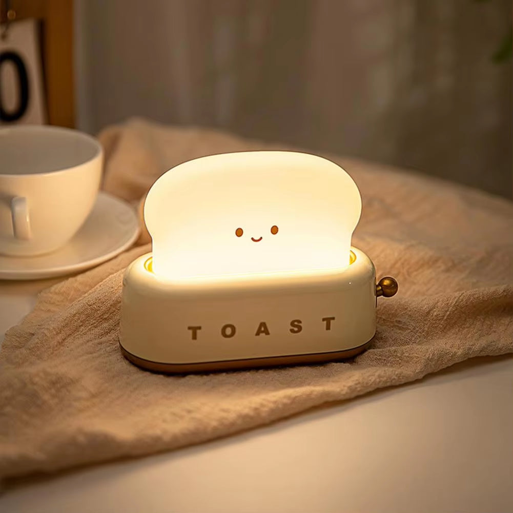 Night Light LED Desk Lamp Bread Maker Light Cute Cartoon Desk Lamp USB Recharge Timing Function Bedside Lamp Bedroom Decoration